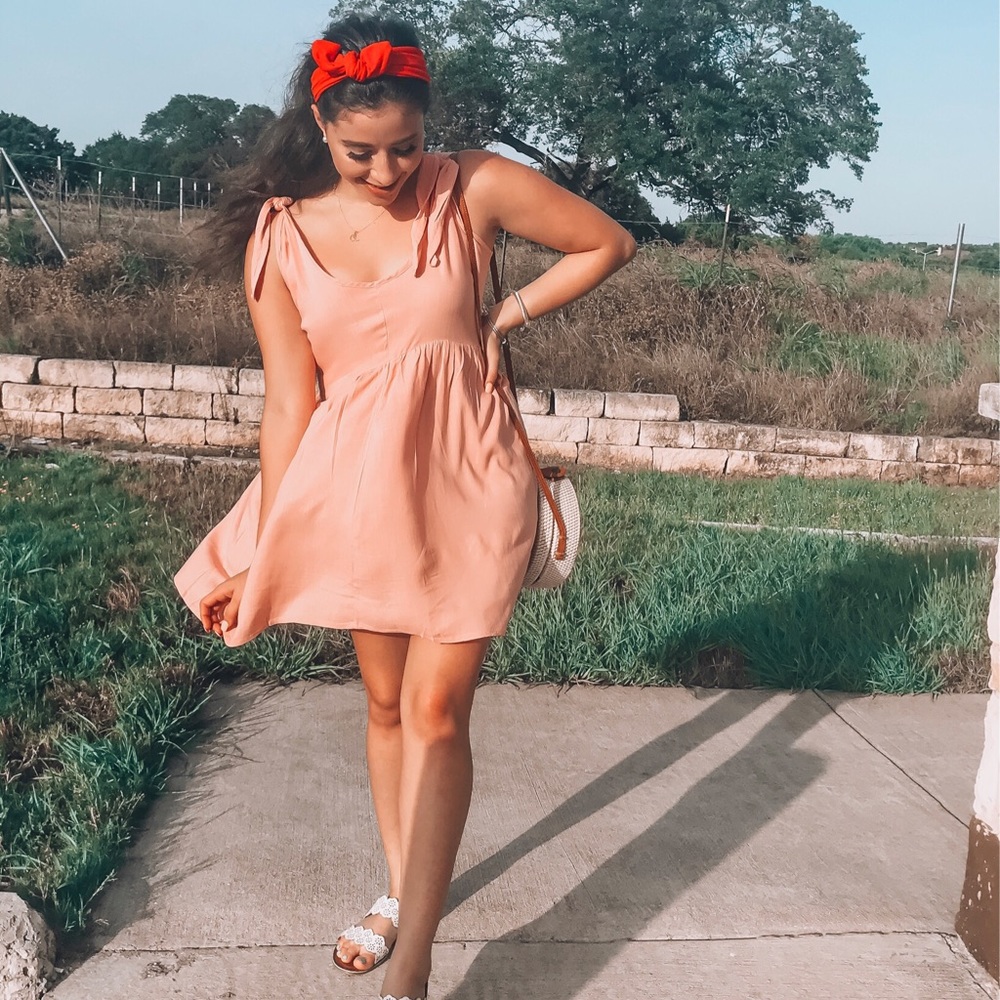 Pink Shoulder tied dress